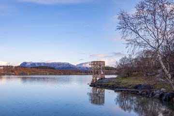 Fototapeta premium Snow in the mountains summer is definitely over,Helgeland,Northern Norway,scandinavia,Europe