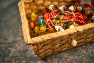 Assorted retro jewelry, vintage bijou, beads