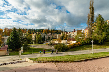 Marianske Lazne (Marienbad) - center of great Czech spa town in autumn - main colonnade view