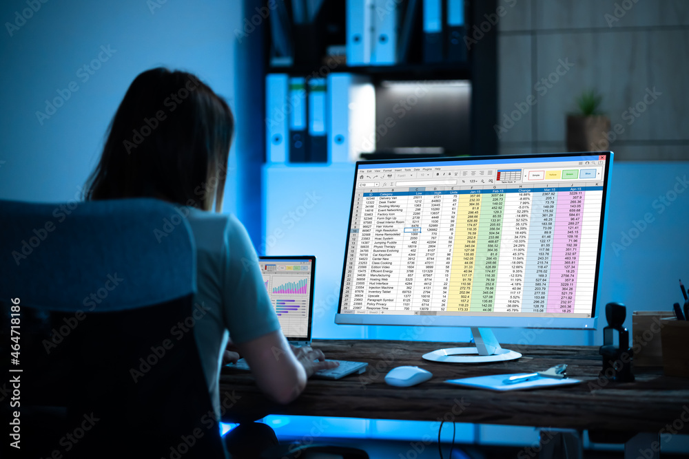 Poster financial analyst using spreadsheet software