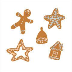 Fototapeta na wymiar Christmas cookies in cartoon style in pastel colors. Festive treat. Winter vector illustration isolated on white background.