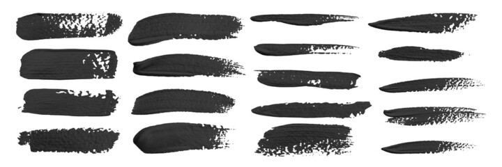 Paint brush stroke black set, grungy texture of ink paintbrush, dirty design elements