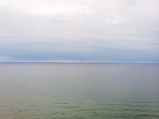Areal drone helicopter view of baltic sea beach near jurkalne.