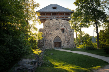 Fototapeta na wymiar Sigulda Medieval Castle Watch Tower - Ruins of the Castle of the Livonian Order - Sigulda, Latvia