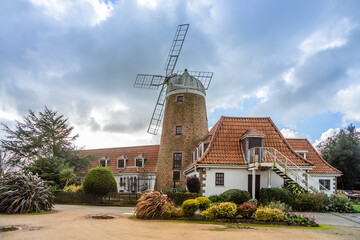 Stone windmill in Saint Peter, bailiwick of Jersey, Channel Islands, UK