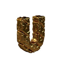 Unpolished gold letters turned to the right. 3d capital letter u © oleg