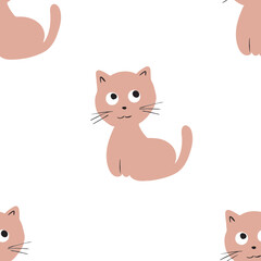 Pattern with cute pink cat, pink cat
