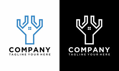 Initial Y House Home Logo line art Vector Logos Icon Design vector template on a black and white background.