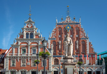 House of the Black Heads and Rolands Statue - Riga, Latvia