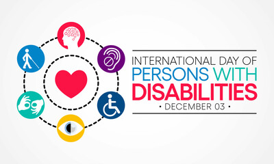 International Day of Persons with Disabilities (IDPD) is celebrated every year on 3 December. to raise awareness of the situation of disabled persons in all aspects of life. Vector illustration - obrazy, fototapety, plakaty