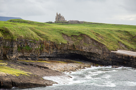 Classiebawn Castle seen from a coastal viewpoint, County Sligo, Ireland