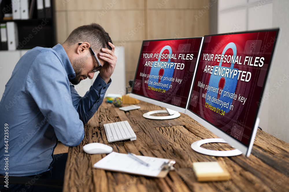Poster ransomware cyber attack showing personal files encrypted