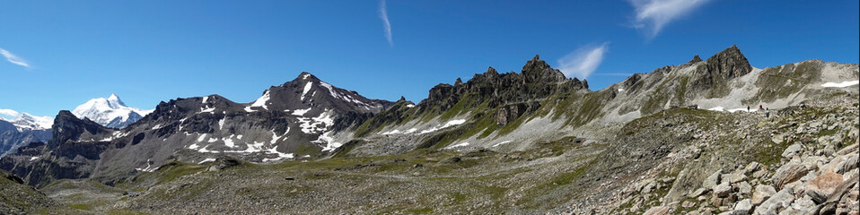 Panorama at Meidpass along Haute Route long distance hiking trail in Switzerland