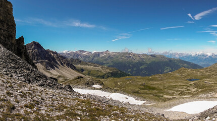 Views at Meidpass along Haute Route long distance hiking trail in Switzerland