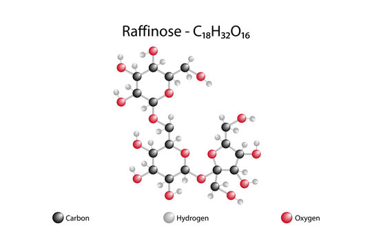 Molecular formula of raffinose. Raffinose is a trisaccharide derived from hexoses. It is composed of galactose, glucose and fructose molecules.