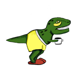 funny dinosaur with a cup of coffee