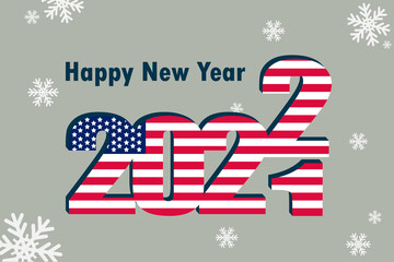 New year's card 2022. Demonstrates an element of the flag of the United States of America, holiday lettering, and snowflakes. It can be used as a banner flyer, postcard, website, or national greeting.