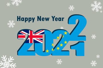 New Year's card 2022. It depicts an element of the flag of Tuvalu, a festive inscription and snowflakes. It can be used as an advertising poster, postcard, website or national greeting card.