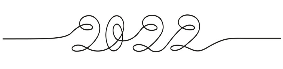 Obraz premium 2022 One Continuous line art drawing simple hand drawn year number, editable Vector illustration