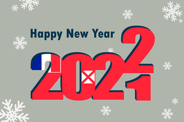 New Year's card 2022. It depicts an element of the Wallis and Futuna flag, a festive inscription and snowflakes. It can be used as an advertising poster, postcard, website or national greeting card.