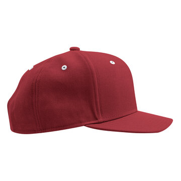 Promote your products logo or your design across with this Side View Classical Skateboard Cap Mockup In Savvy Red Color..