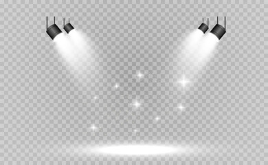 Naklejka premium White scene on with spotlights. Vector illustration. 