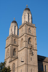 Fototapeta na wymiar Zurich, Switzerland, September 4, 2021 Muenster church in the city center