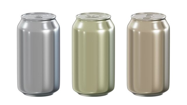 Realistic seamless looping 3D animation of the spinning aluminum alloy or brass alcohol or soft drink cans rendered in UHD with alpha matte