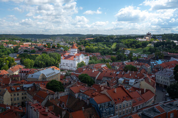 Fototapeta na wymiar Aerial view of Vilnius with Orthodox Cathedral of the Theotokos - Vilnius, Lithuania