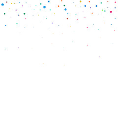 Watercolor confetti on white background. Admirable rainbow colored dots. Happy celebration square colorful bright card. Cute hand painted confetti.