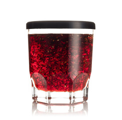 Jar with raspberry jam Isolated on white background