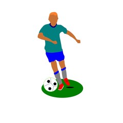 football player playing soccer and kicking the ball.