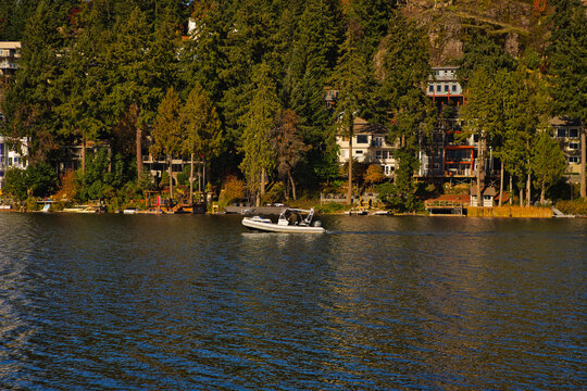 Sport fishing boat on the long lake, Nanaimo, Vancouver Island, Bc Canada