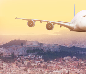 Front view of jet airplane fly mid air in Athens