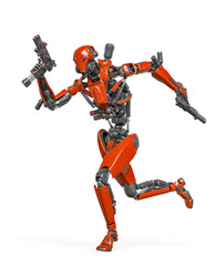Fototapeta premium droid soldier is running in action holding pistol