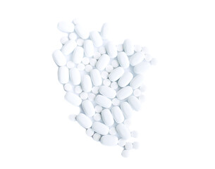 Many white pills on a white background. Health.