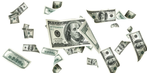 Dollar bill. Washington American cash. Usd money white background. Money falling. - obrazy, fototapety, plakaty