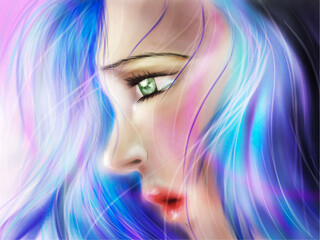 woman face Drawing digital , fashion hair