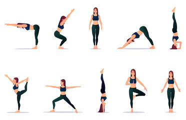 Fototapeta na wymiar Set of Yoga Poses, Fitness Pose Collection Premium Illustrations