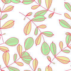 Seamless floral pattern in ethnic style. Abstract multi colored leaves on trendy  background. Vector illustration
