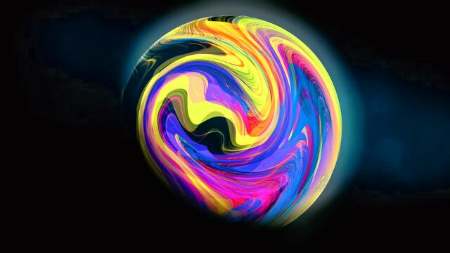 liquid painting motion video. Ultra HD 4K abstract colorful fluid planet background looping video with blue thunder effect. seamless looping video background.