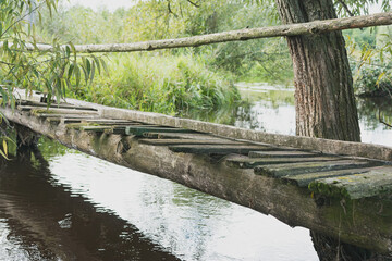 An old wooden bridge across the river
