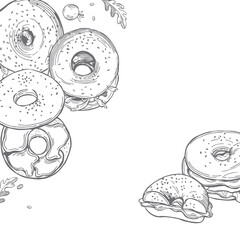 Sketch   bagels. Vector background
