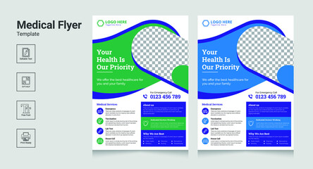 Medical Flyer design pamphlet vector template in A4 size Medical healthcare flyer design, clinic flyer design, business flyer template.