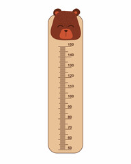 Kids meter wall with cute bear. Stadiometer for little children. Kids space height chart. Design of kid's products. Cute wall meter with funny animals. Vector template.