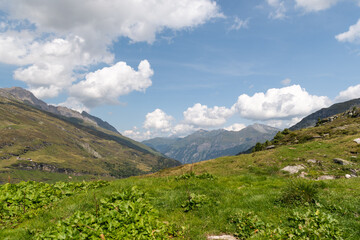 Fototapeta na wymiar Vals, Switzerland, August 21, 2021 Alpine scenery on a sunny day