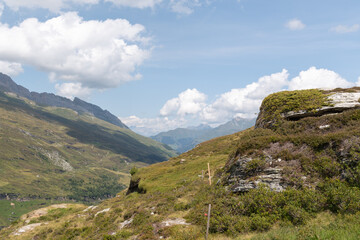Vals, Switzerland, August 21, 2021 Alpine panorama view on a sunny day
