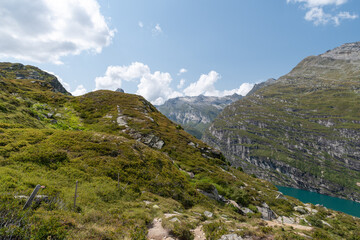 Fototapeta na wymiar Vals, Switzerland, August 21, 2021 Alpine panorama view on a sunny day