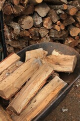 firewood in a wheelbarrow