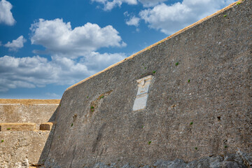 Walls of medieval New Fortress in Kerkyra. Corfu, Greece.